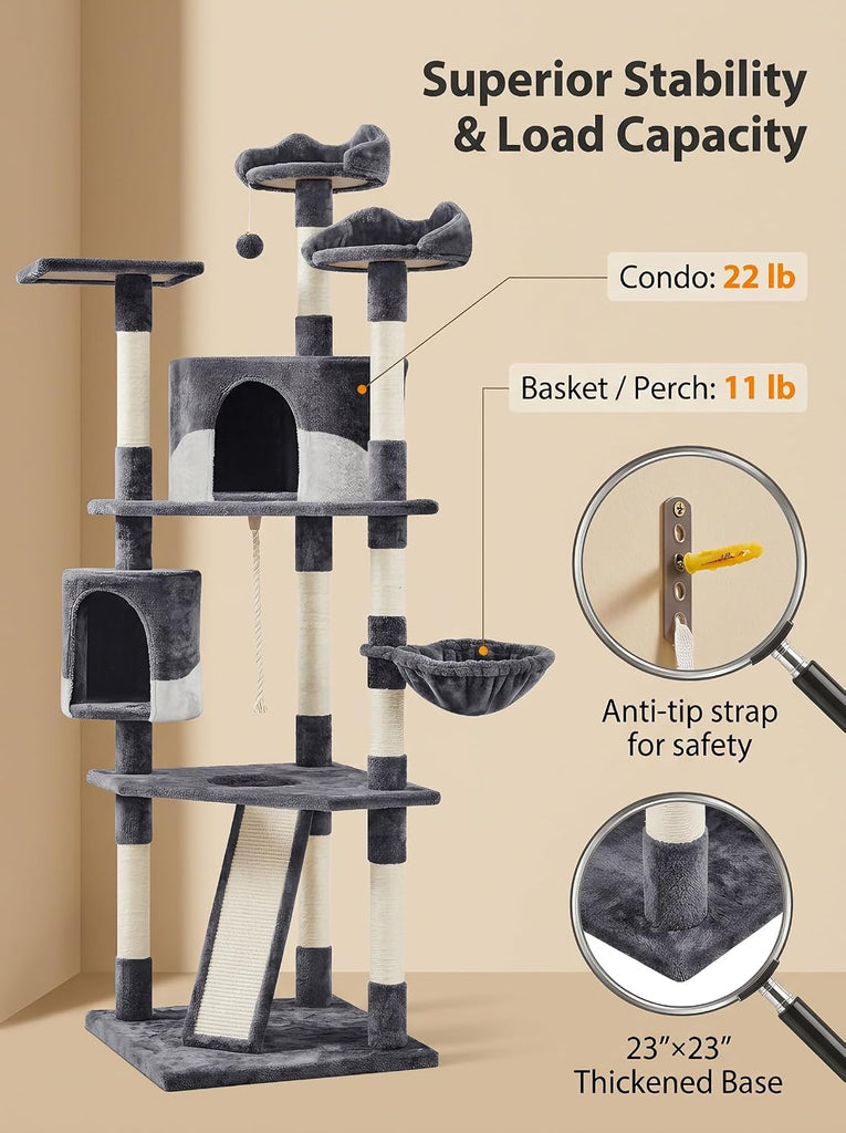 79in Multi-Level Tall Cat Tree for Multiple Cats with sisal Posts