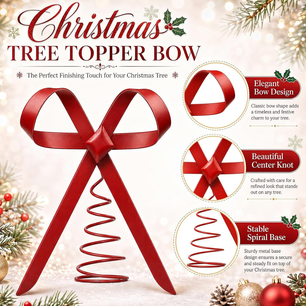 9.84 Inch Red Bow Christmas Tree Topper