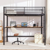 Metal Loft Bed Twin with Desk, Heavy Duty Bedframe with Removable Ladder and Safety Guardrail, Space-Saving