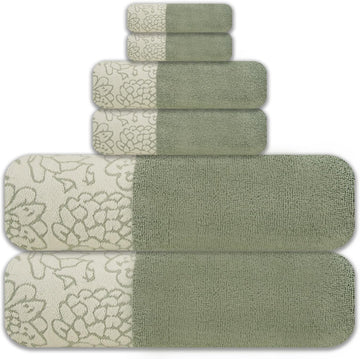 6-Piece Jacquard Bath Towel Set - 100% Cotton 600 GSM Luxury Towels - Soft, Absorbent & Quick Dry - Bath Towels, Hand