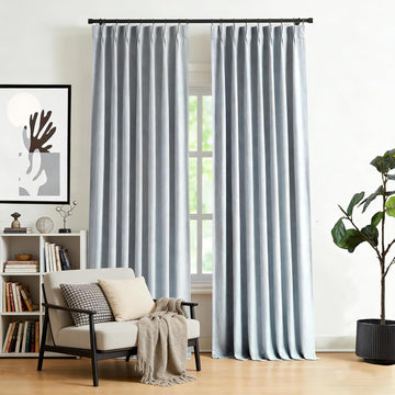 90 Inch Long Natural Pinch Pleated Linen Full Blackout Curtains (Set of 2 Panels)