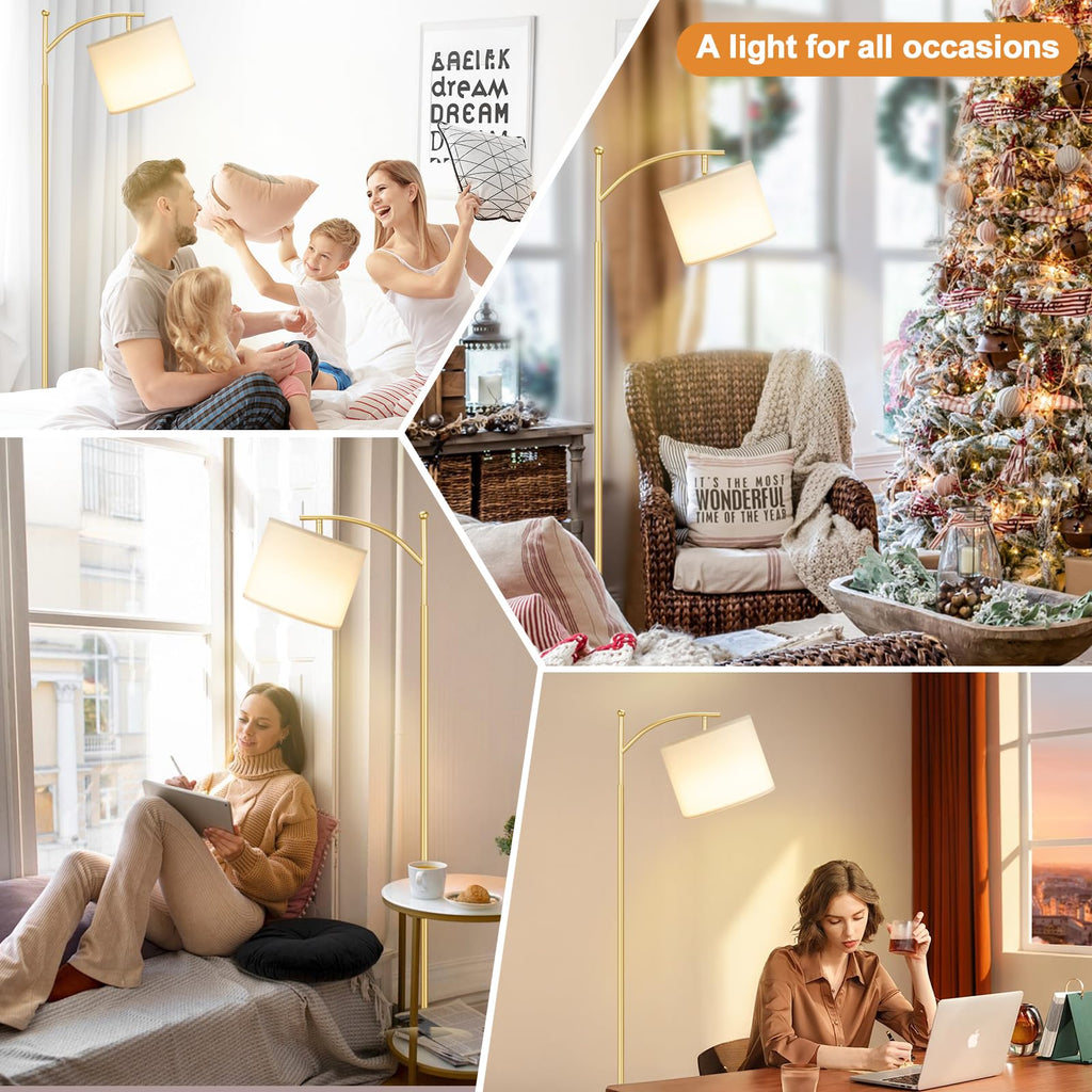 60" Floor Lamp with Remote and Stepless Dimmable Bulb, Gold Pole