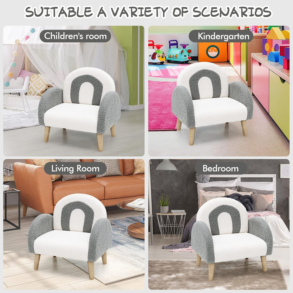 Kids Sofa, Toddler Armchair with Solid Wooden Frame Anti-Tipping Design Plush Fabric, Upholstered Children Chair