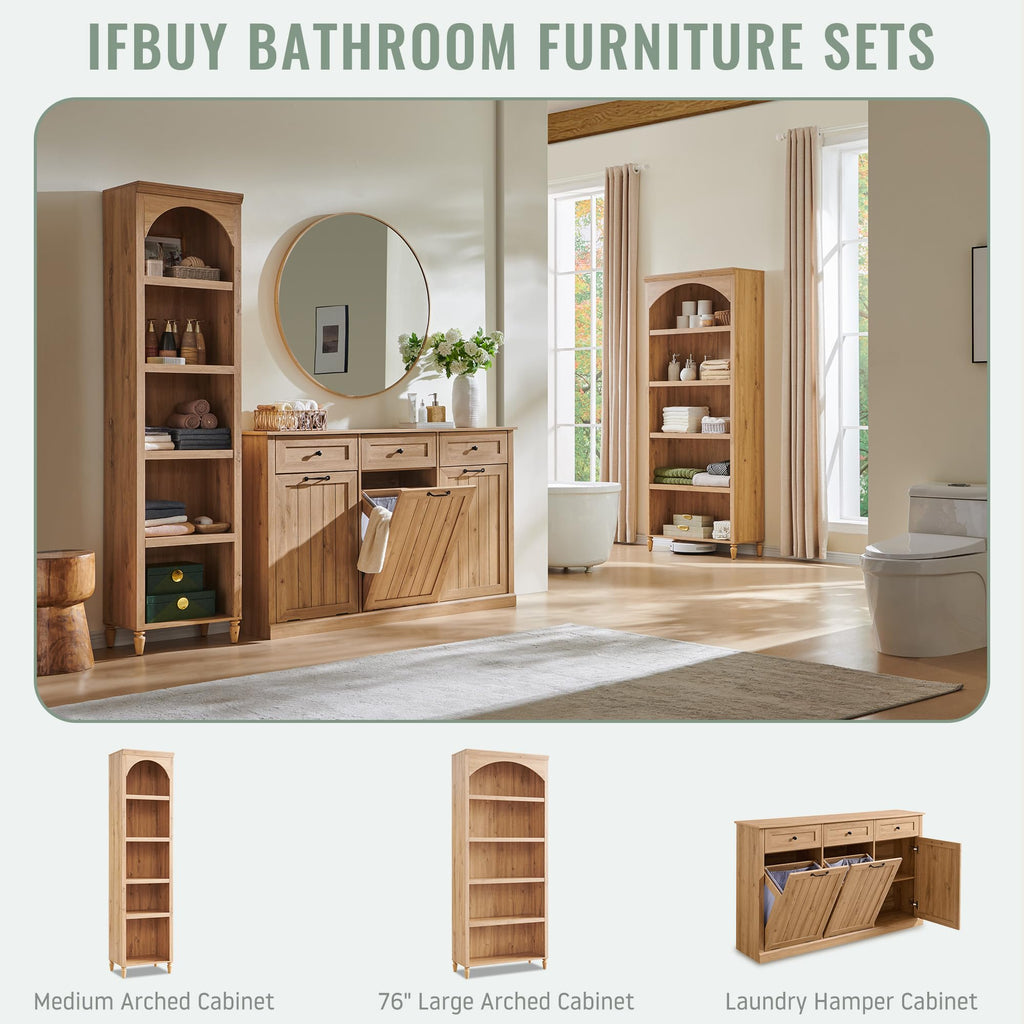 Triple Tilt Out Laundry Hamper Cabinet, Trash Cabinet, Natural