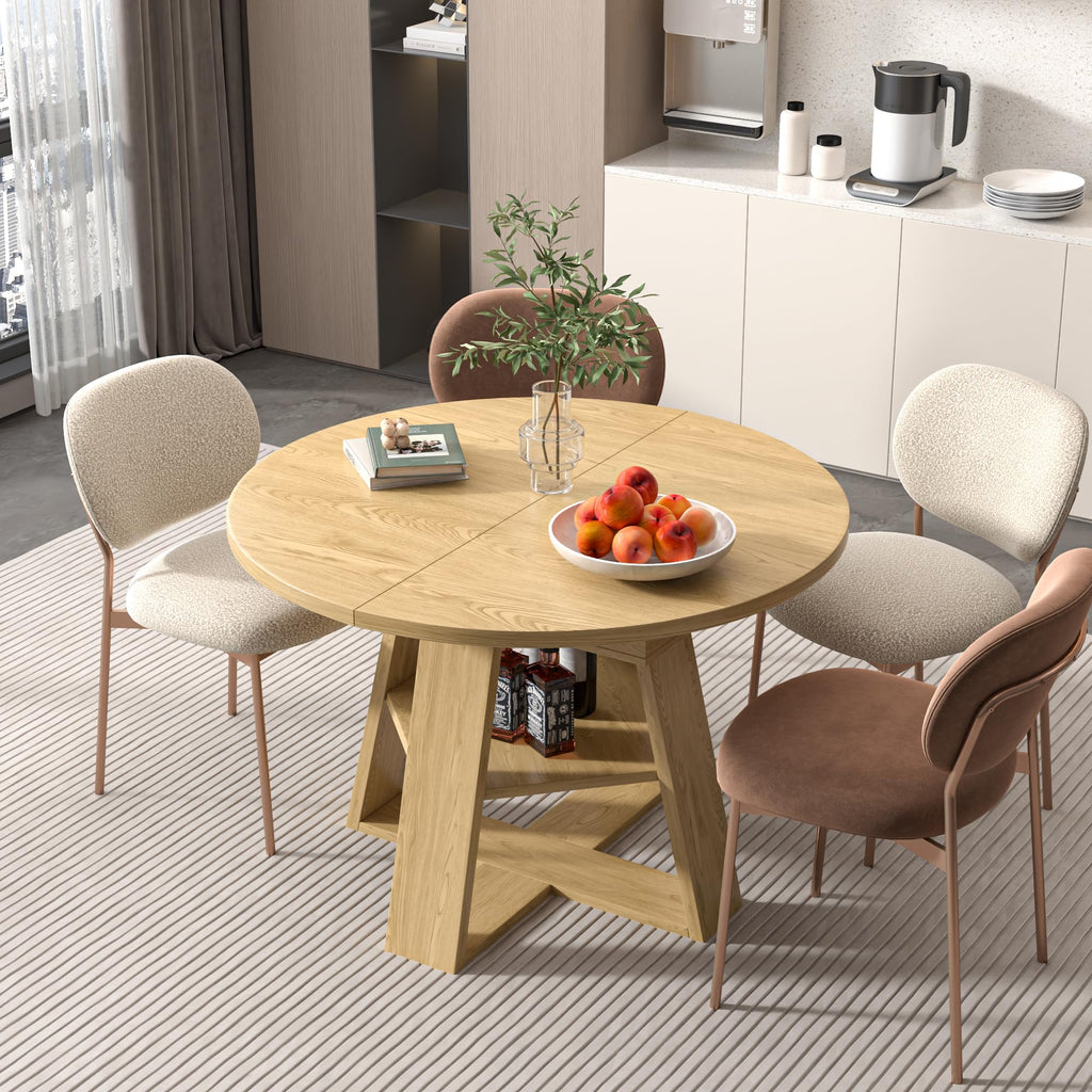 43.3"-59" Extendable Round Oval Dining Table for 4-8 with Storage Shelf