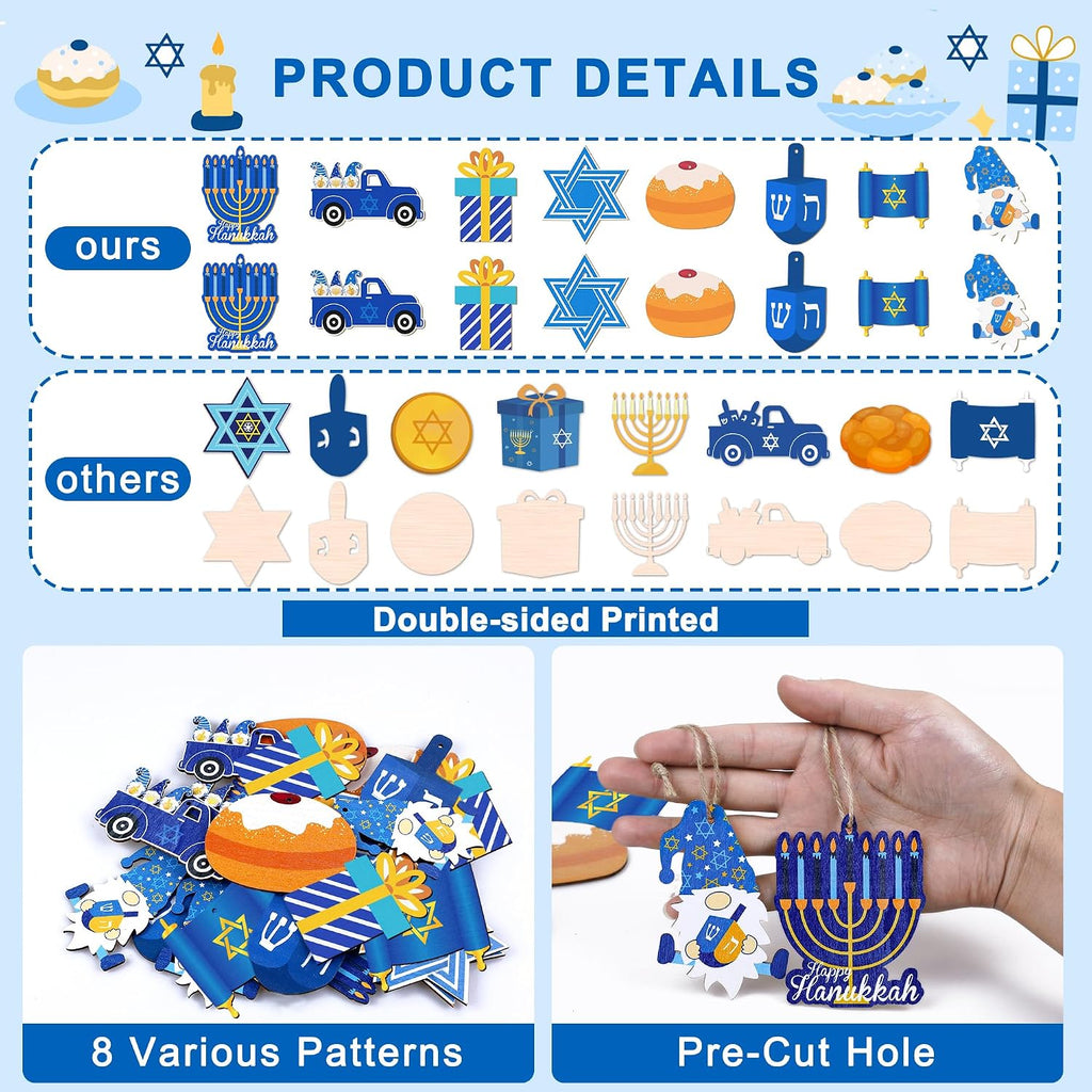 Double-Side Hanukkah Tree Ornaments Chanukah Ornaments Jewish Dreidel Star of David Hanukkah Decorations - Set of 24