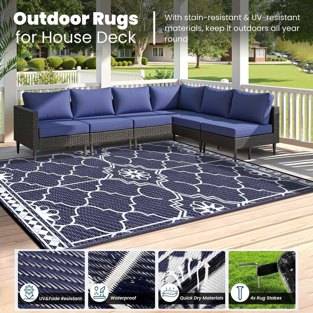 Outdoor Rug, Solar Powered Outdoor Rug with 94LEDs Strip Lights Deck, Waterproof Plastic Reversible Outdoor