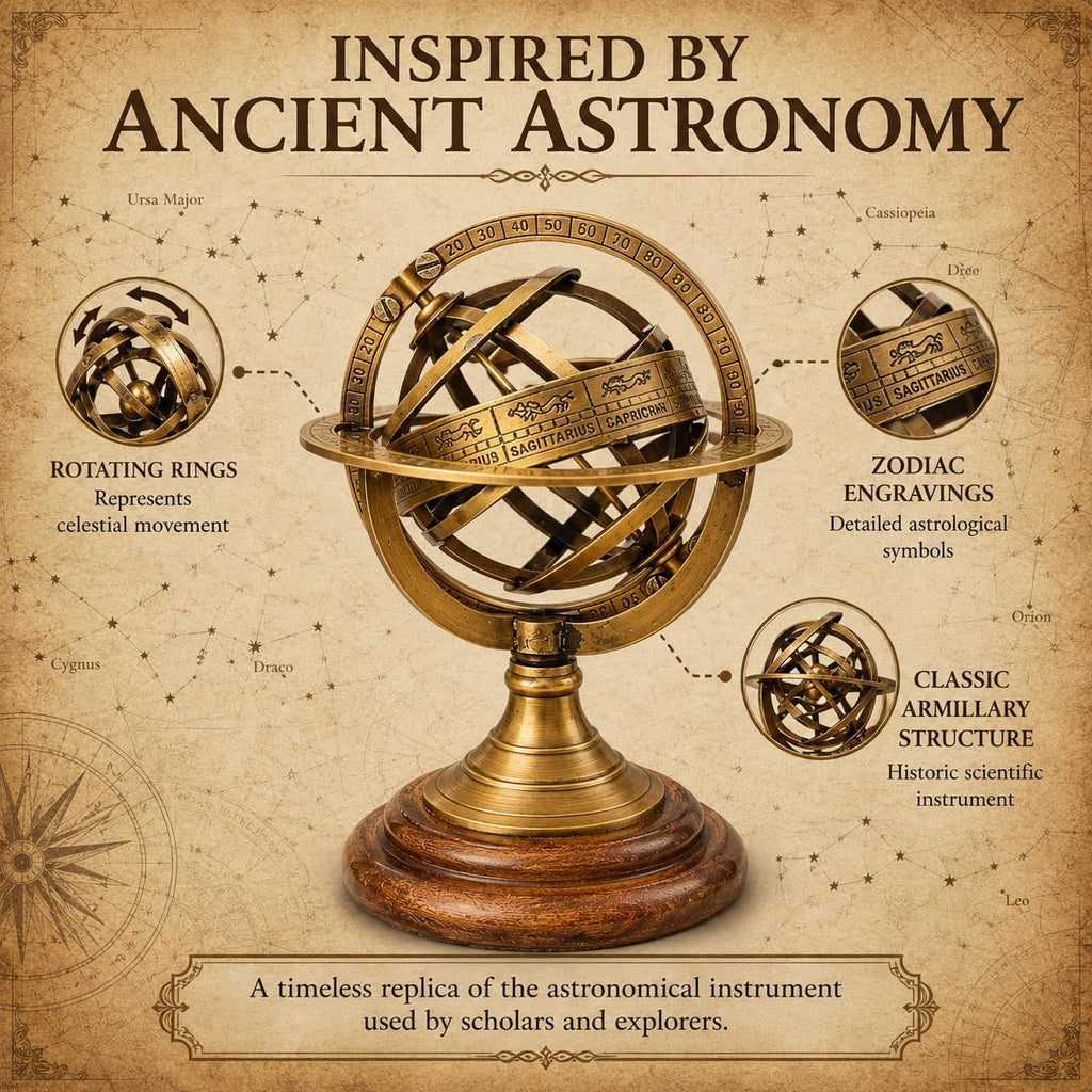 5.5" Brass Armillary Sphere World Globe Rosewood Base Table Decor Gift