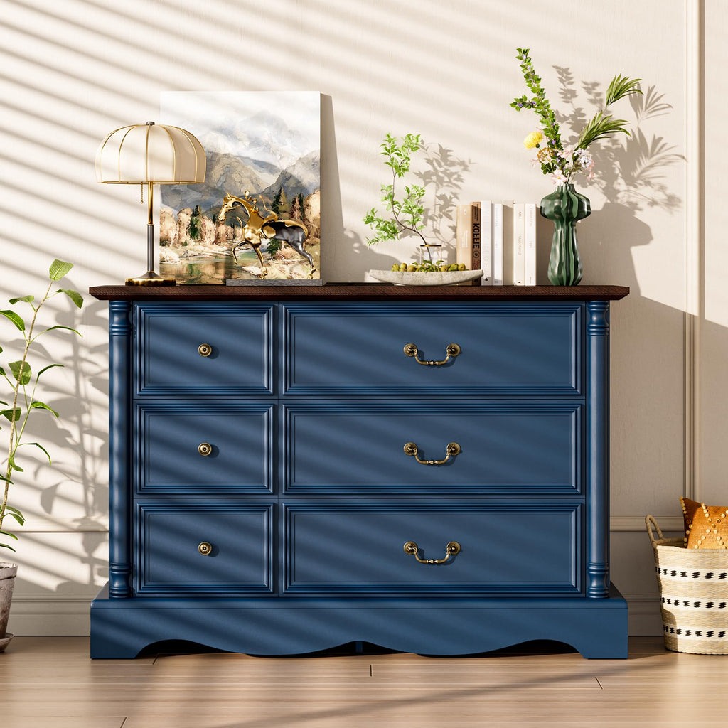 Gray Rustic 6 Drawer Wood with Charging Station
