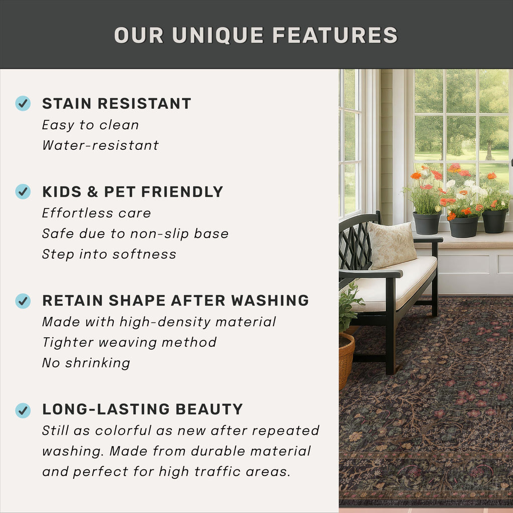 Brown Boho Washable 2x10 Hallway Runner Rug - Extra Long Runners, Non-Slip Floor Carpet Rugs for Large Entryway