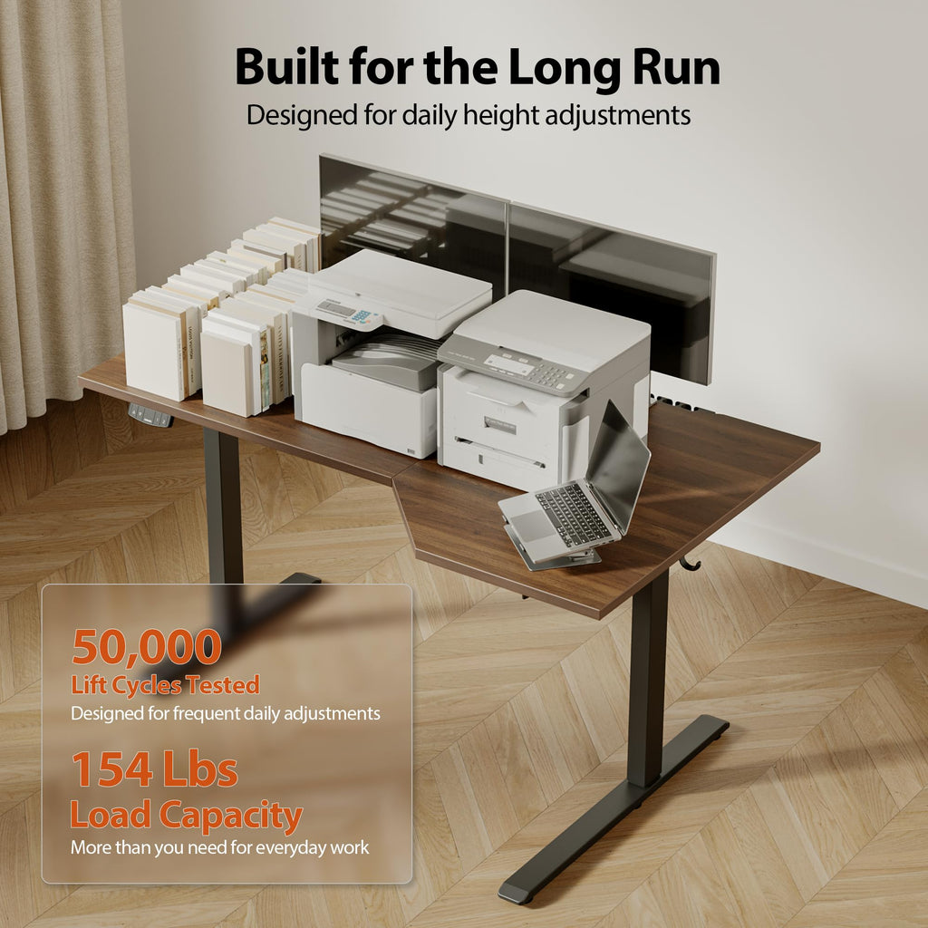 55 x 32 Inch Corner L Shaped Electric Standing Desk, Dark Walnut