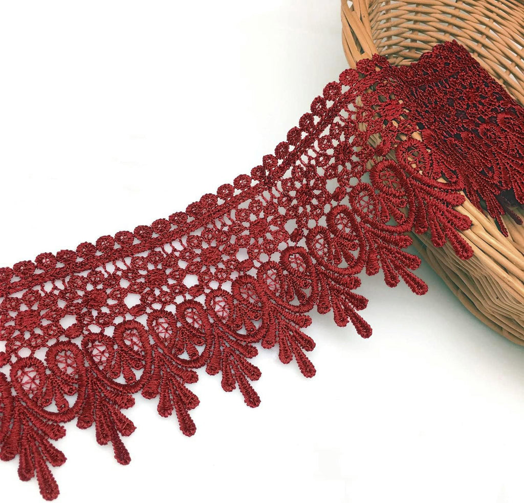 5 Yard Dark Red Floral Lace Edge Trim 9cm Ribbon Edging Trimmings