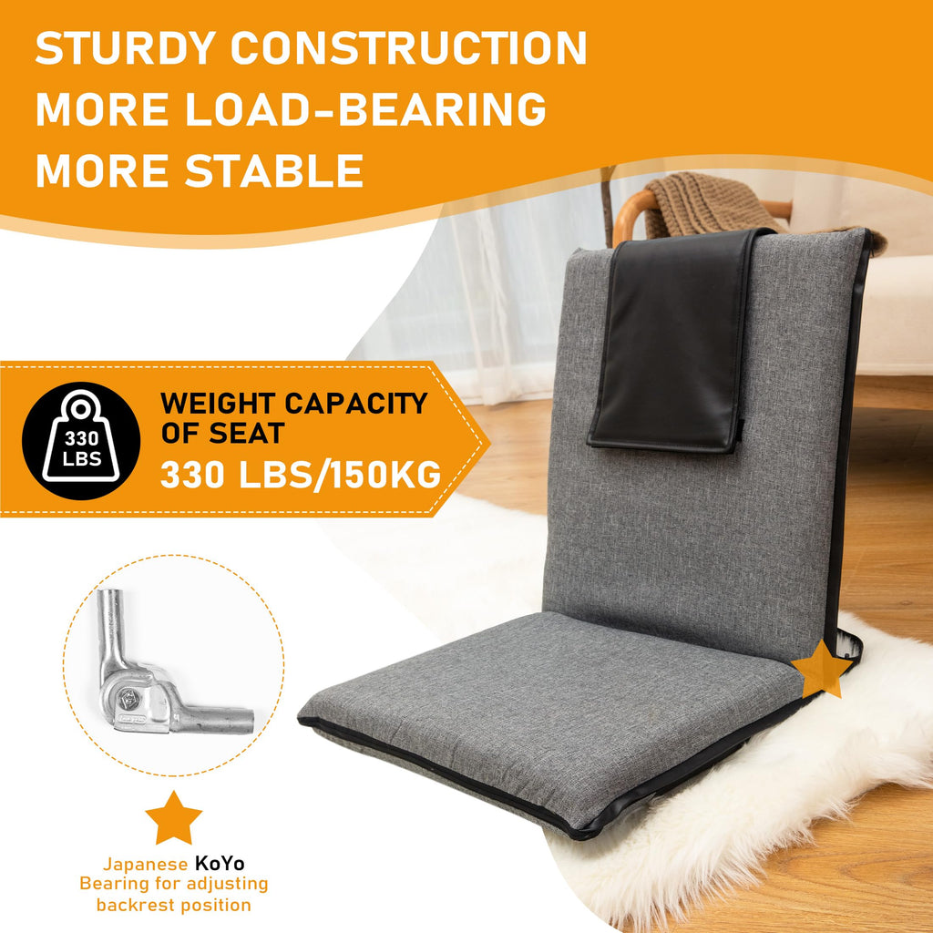 Floor Chair with Back Support Foldable Meditation Seat, Grey