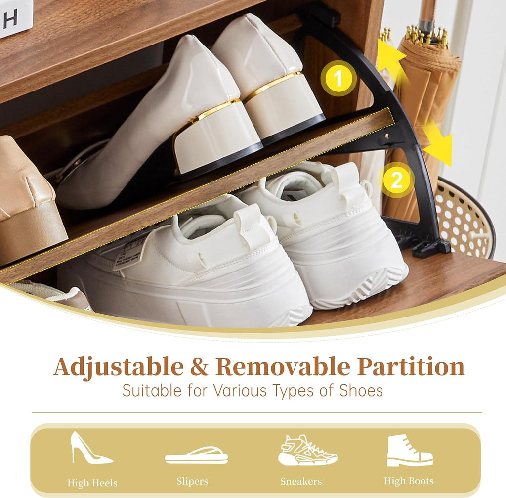 47.2" Shoe Storage Cabinet with 4 Flip Drawers, Narrow Shoe Organizer with Wave&Fluted Panel, Freestanding Wood