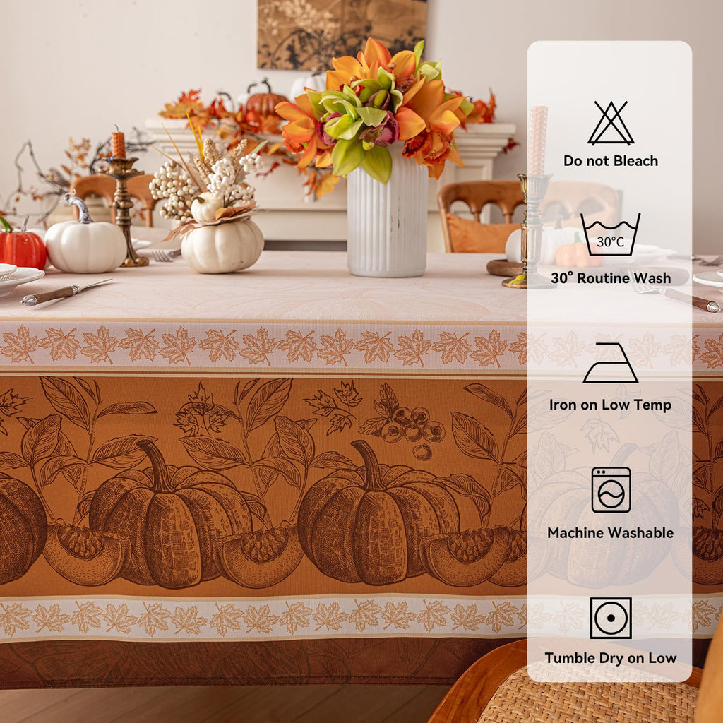 Fall Thanksgiving Rectangle Tablecloth 60 x 120 Inch, Orange