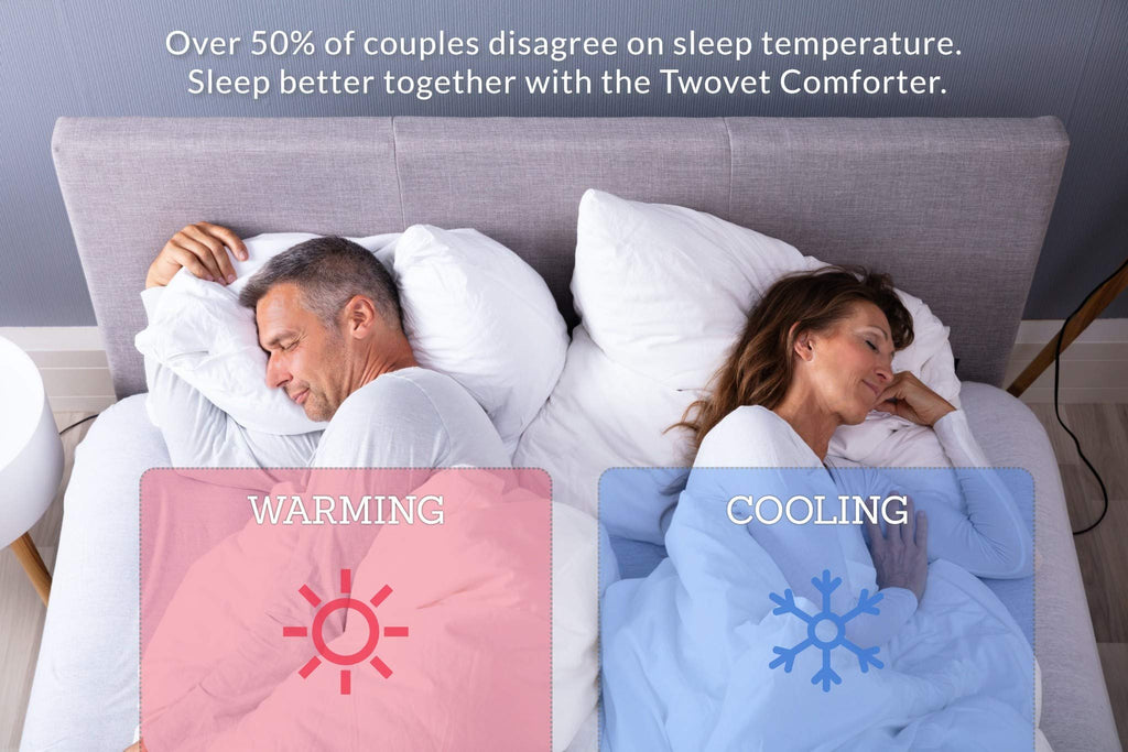 Dual Zone Couples Comforter - Warm (Thick) Side - Cool (Thin) Side, Hypoallergenic, Down Alternative, Corner Ties