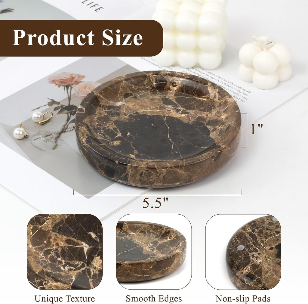 Marble Jewelry Dish, Round Ring Dish, 5.5 Inch, Dark Brown