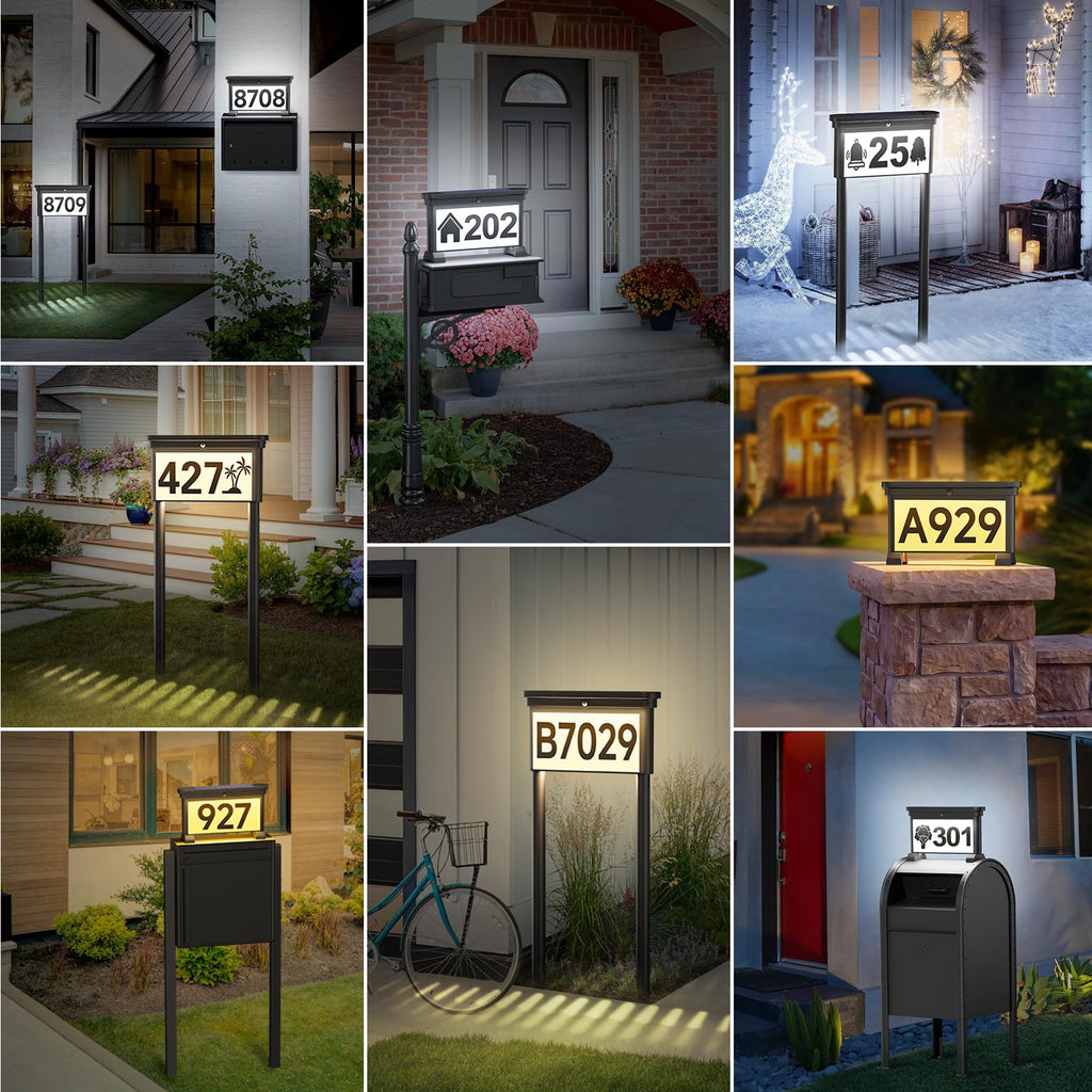 Solar Address Sign, Double-Sided Lighted House Numbers with 3 Colors