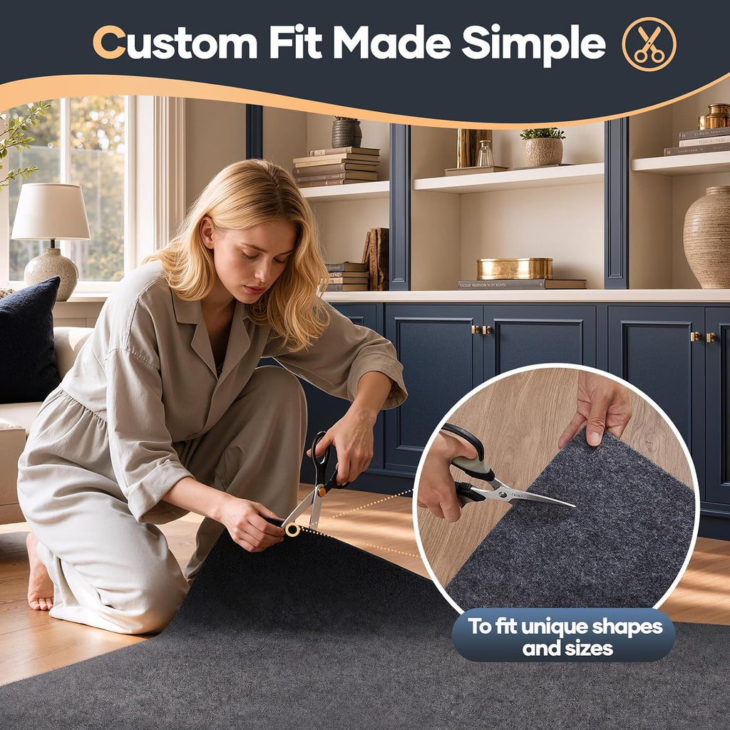 Felt Cushioned Rug Pad 8 x 10 Ft, 1/4 Inch Thick, Dense Needle-Punched Carpet Underlay for Area Rugs, Protector Mat - Set of 80