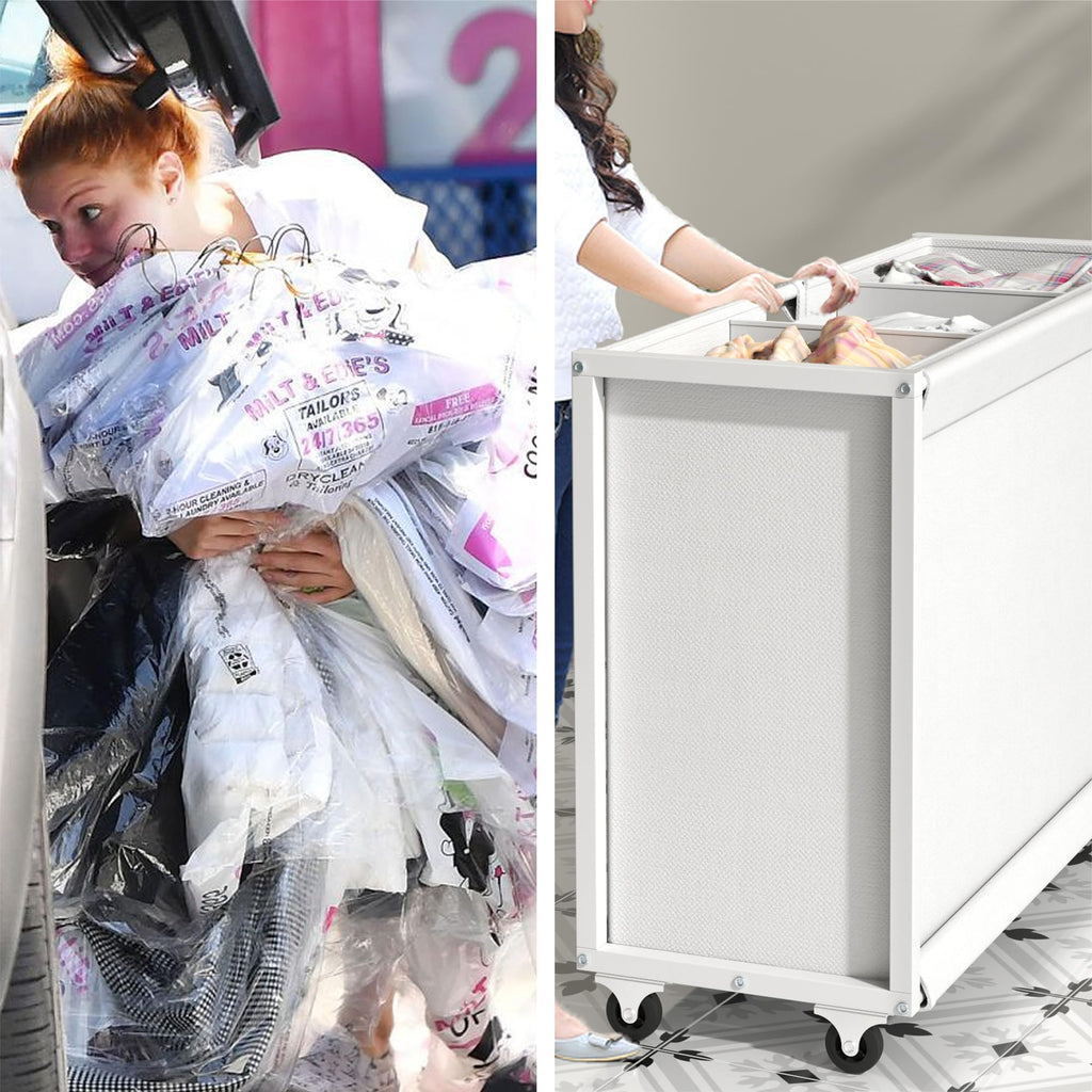 Laundry Hamper Laundry Basket with 3 Section Pull-Out Rolling Bags, Laundry Sorter for Organization and Storage with