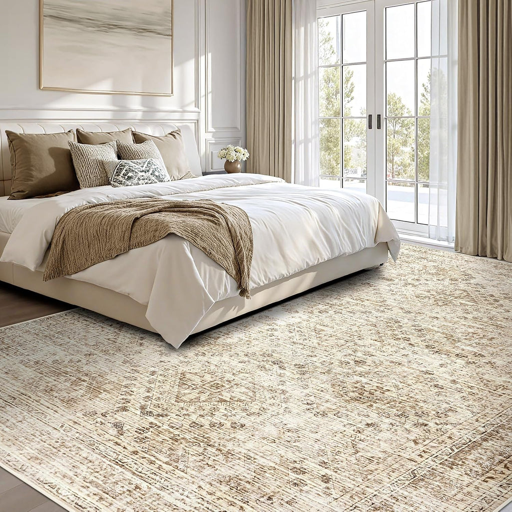 9x12 Vintage Washable Area Rugs Living Room Rug Low Pile Boho Floor Mat