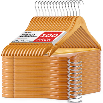 Wooden Hangers 100 Pack, Heavy Duty Wood Hangers for Coats, Suits
