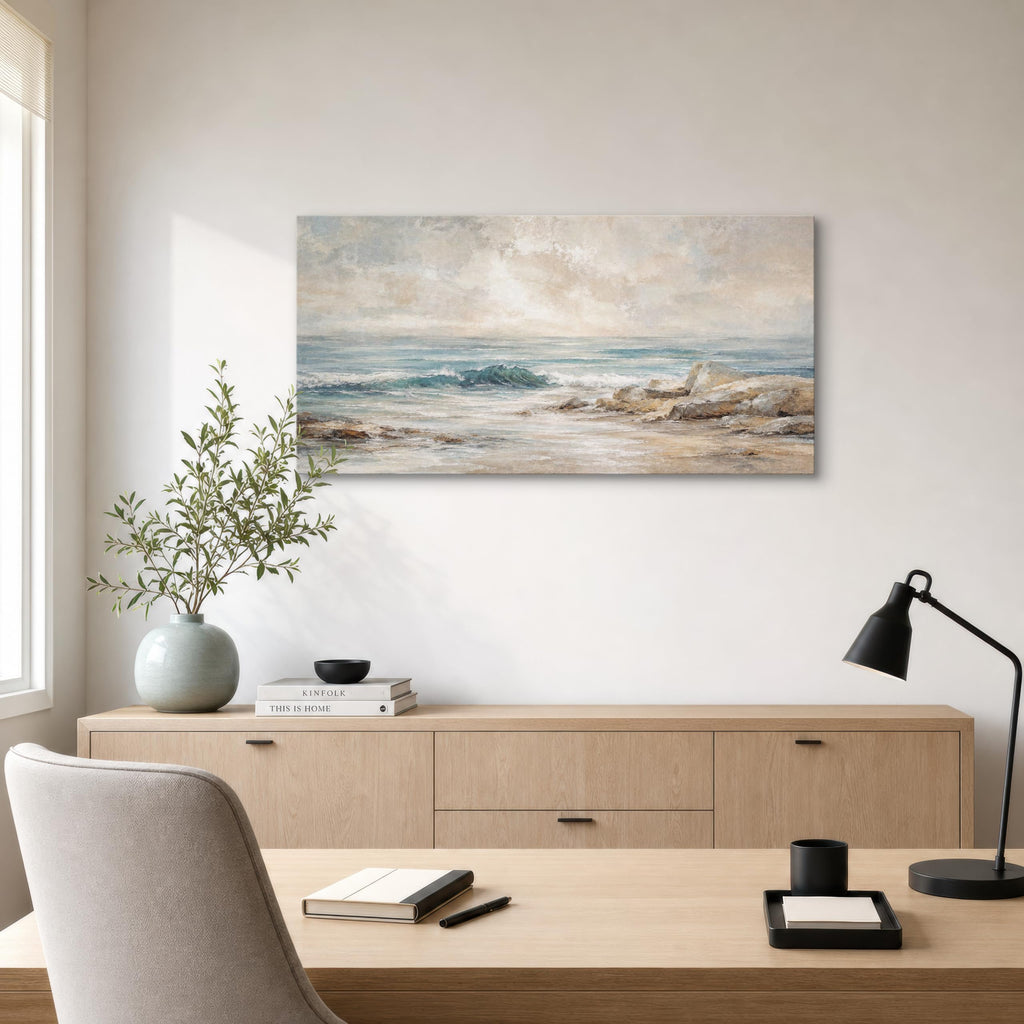 Coastal Canvas Wall Art, Misty Ocean Landscape, 48 x 24 Inches