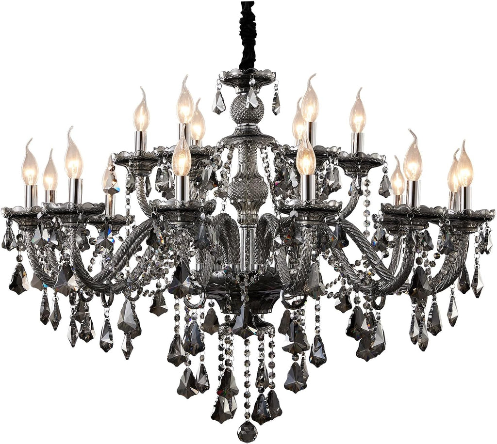 Modern Luxury K9 Crystal Chandelier 18 Light Large Smoky Gray Crystal Chandelier Lighting 39.5" E12 Crystal Pendant Light Fixtures for Living Room, Stair,Store (Double Layer 12+6 Lights) A110-B0C61H1CQC