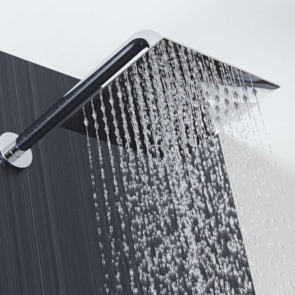 All Metal Shower Head with Extension Arm, Stainless Steel Waterfall Rainfall Showerhead, High Flow Bathroom Square