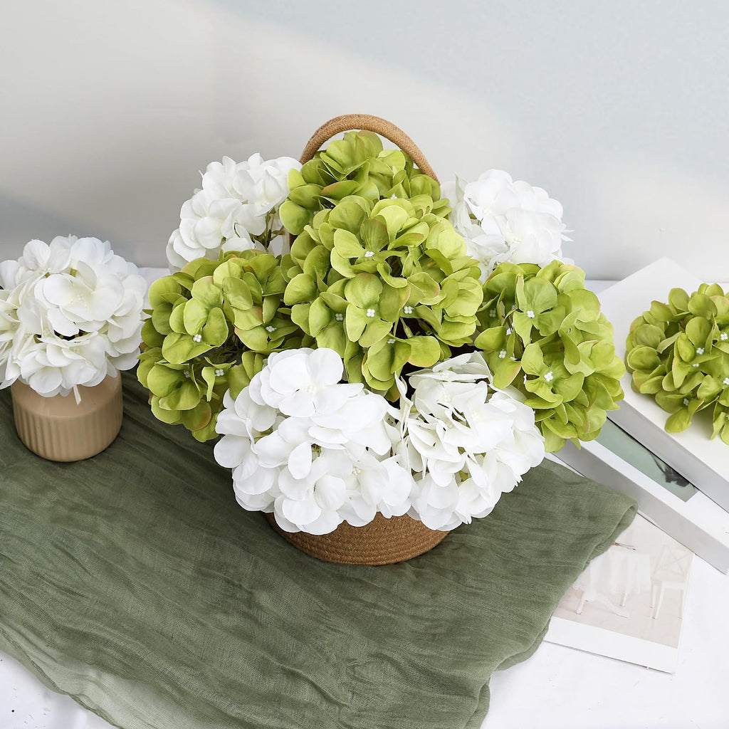 Green White Artificial Flower Silk Hydrangeas Bulk 104 PCS