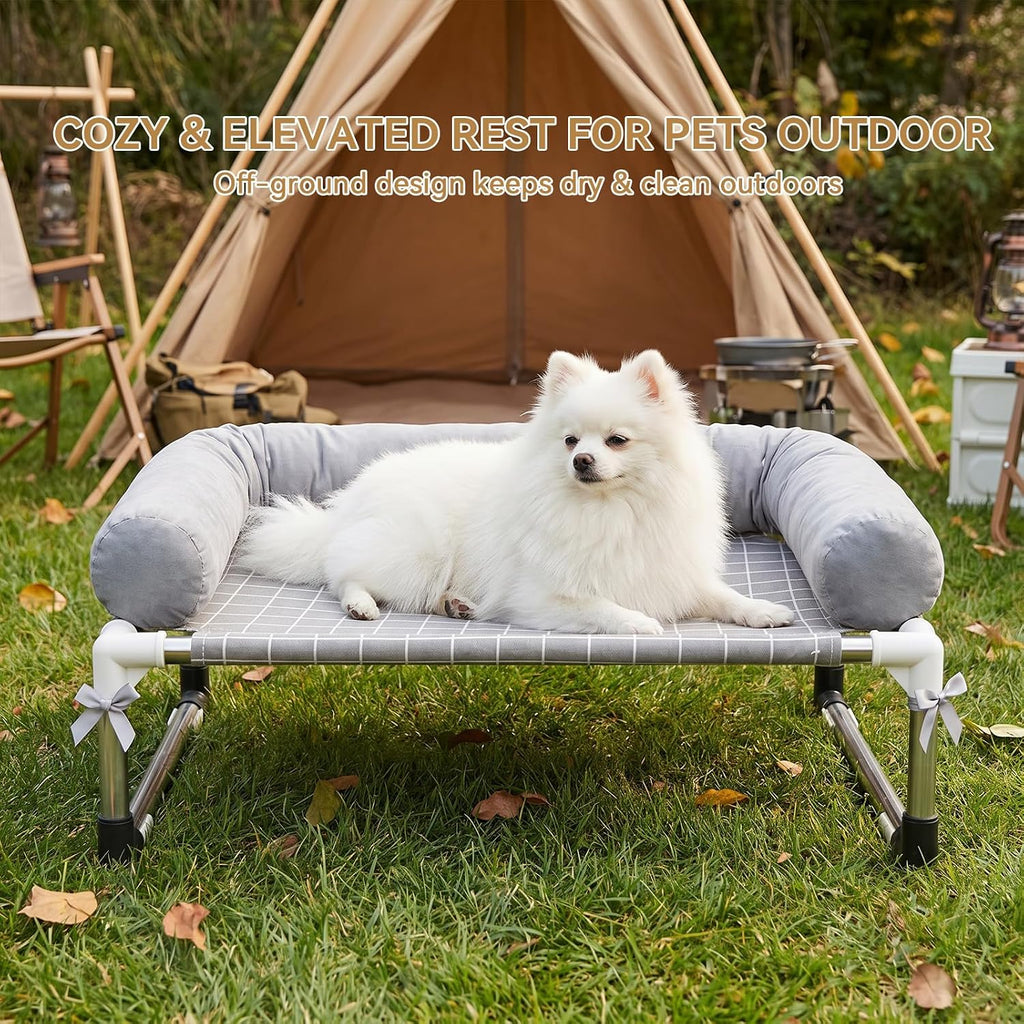 Elevated Dog Bed with 3 Sided Bolster - Raised Pet Cot for Small Dogs