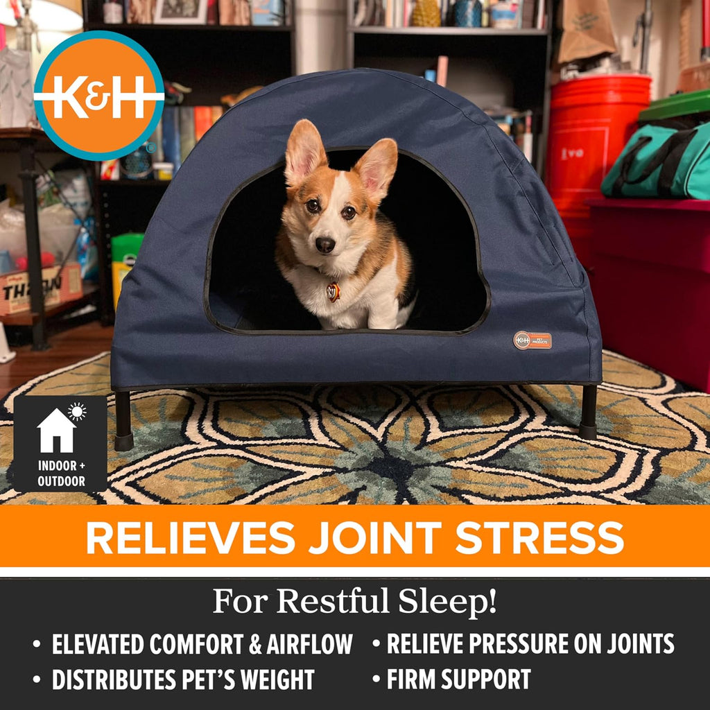 K&H Elevated Dog Bed, Outdoor Pet Cot House for Medium Pets - 32x25in Blue
