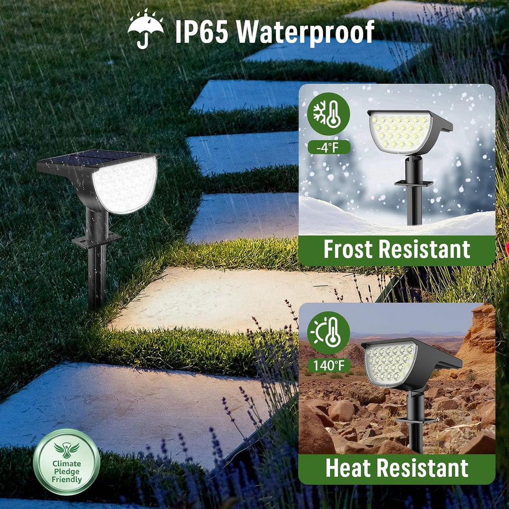 Solar Lights Outdoor Waterproof IP65, Solar Powered 76 LED 3 Lighting Modes Solar Spot Lights Outdoor for Yard Garden