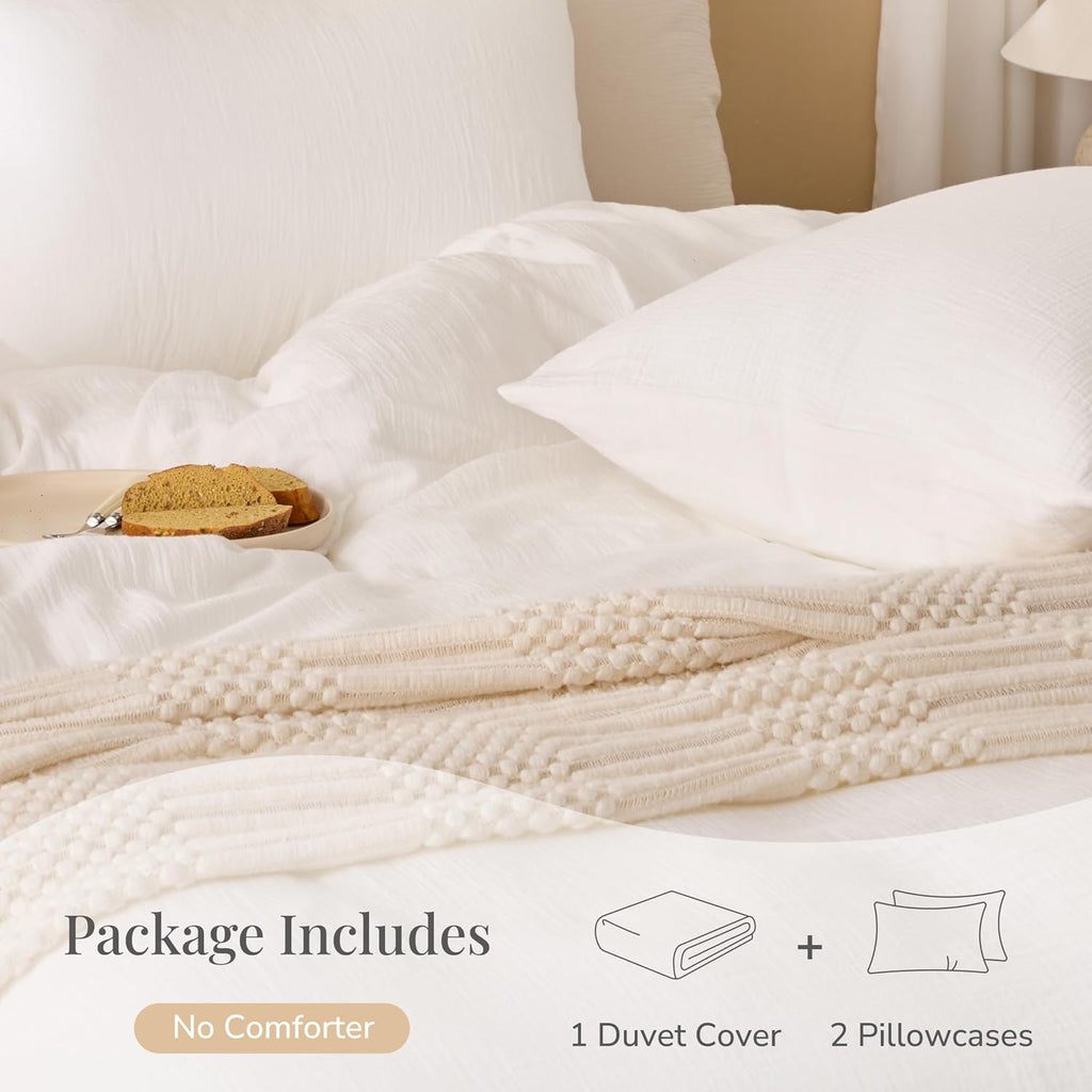 Off White Duvet Cover Queen, 100% Sandwashed Cotton Soft Queen Duvet Cover Set 3 Pieces with Zipper Clousre & Corner