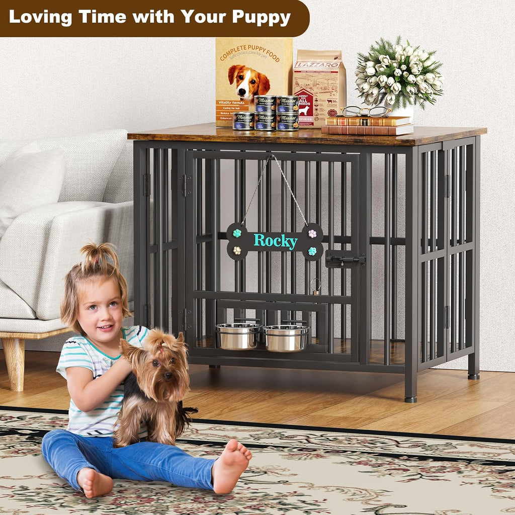 Dog Crate Furniture Foldable, No Assembly, Rustic Brown