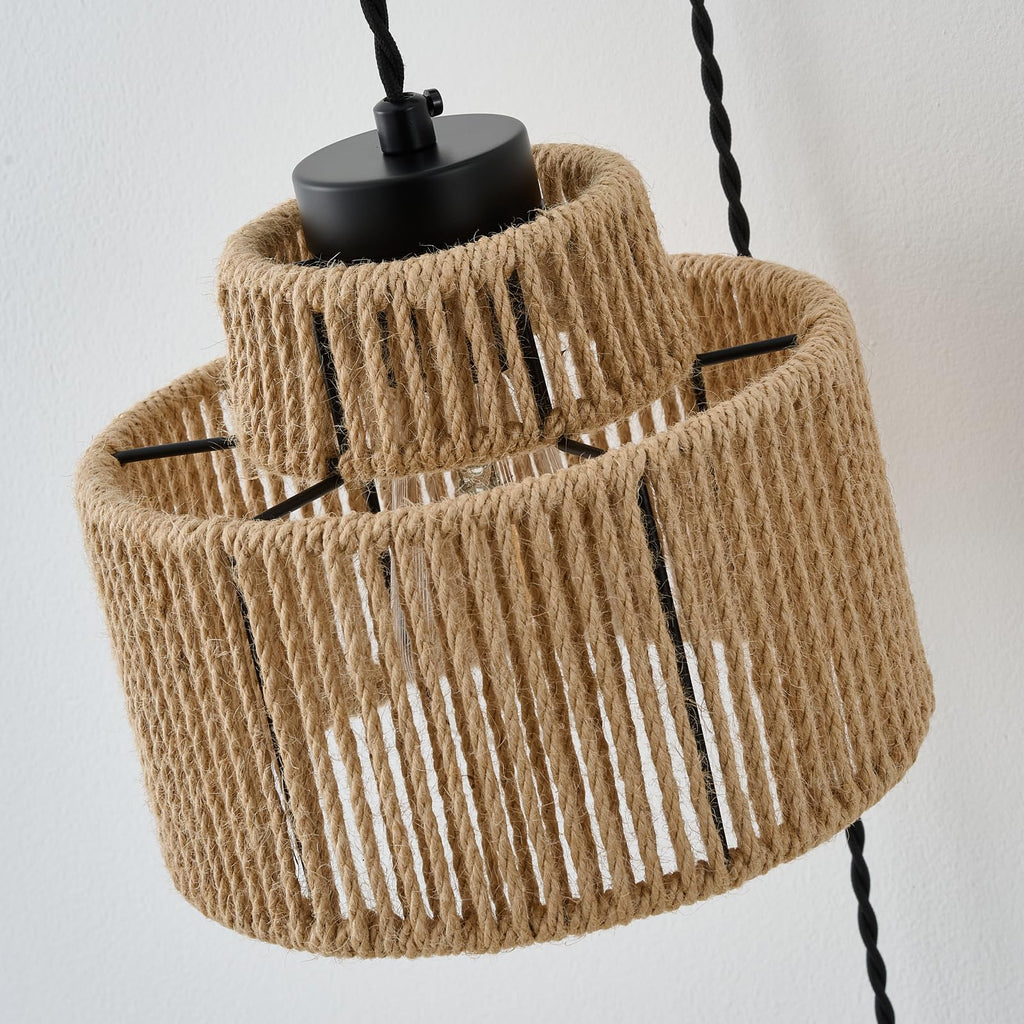 Rattan Plug in Wall Sconces 2 Pack with Dimmable Switch on 6.56FT Cord