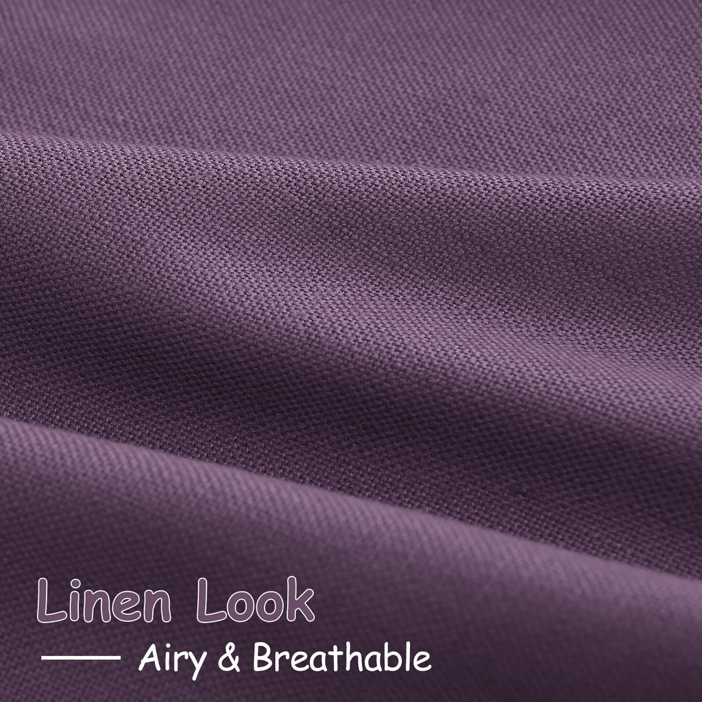 Plum Linen Curtains 102 Inches Long Rod Pocket Back Tab Drapes 2 Panels Set Sheer Light Filtering Semi Sheer Plum