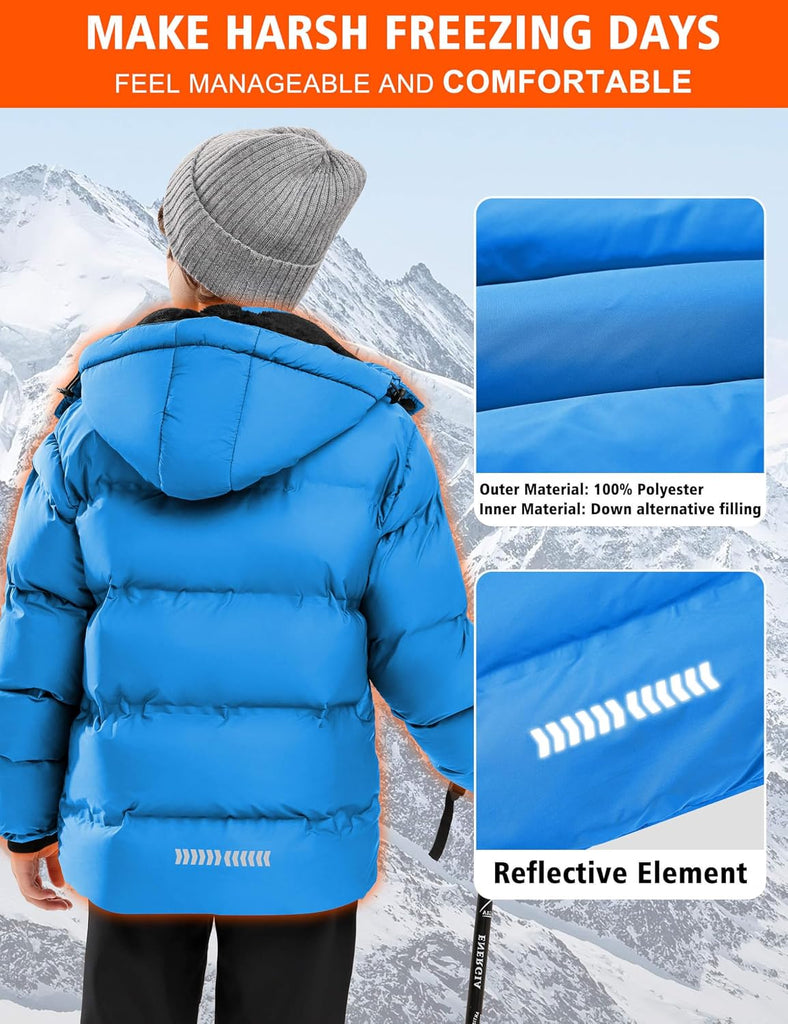 Boys' Winter Coat Kids Puffer Winter Jacket Thick Fleece Lined Warm Hooded Outerwear Coats for Boys Girls