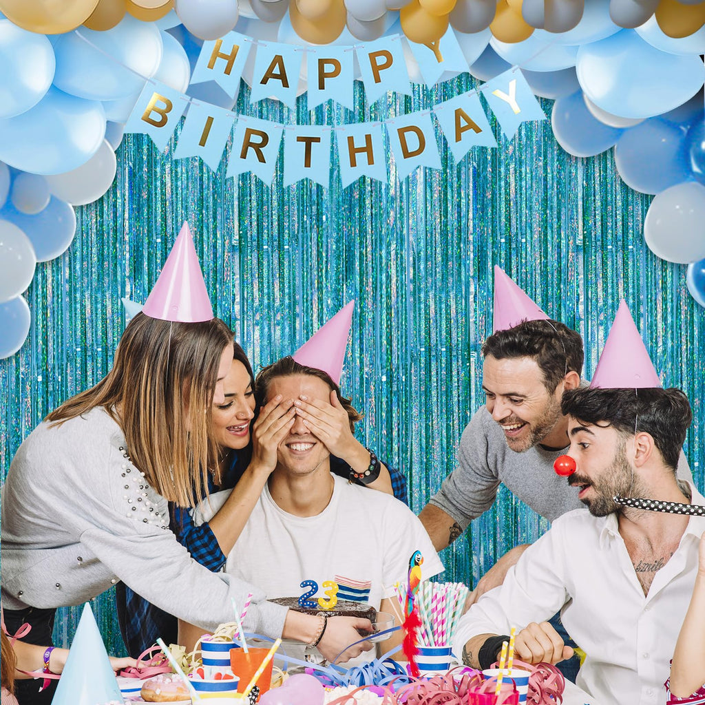 8 Pack Laser Blue Party Streamers Backdrop, 3.3 x 9.9 ft