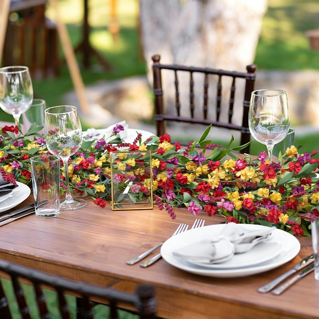 6ft Spring Summer Flower Garland, Artificial Floral Vine for Wall Backdrop Mantle Fireplace Stair Table Wedding Arch