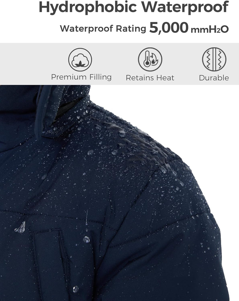 Boys' Long Winter Coat Waterproof Puffer Jacket with Removable Hood
