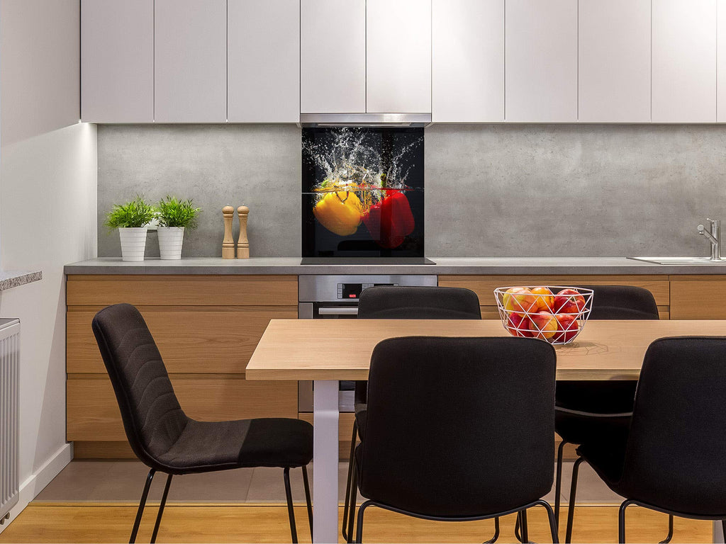 Stylish Tempered Glass backsplash - Glass Kitchen splashback - Glass upstand BS09 Water Splash Series: Peppers in