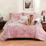 7 Pieces Pink Queen Comforter Set, Pintuck Pinch Pleat Bed in a Bag