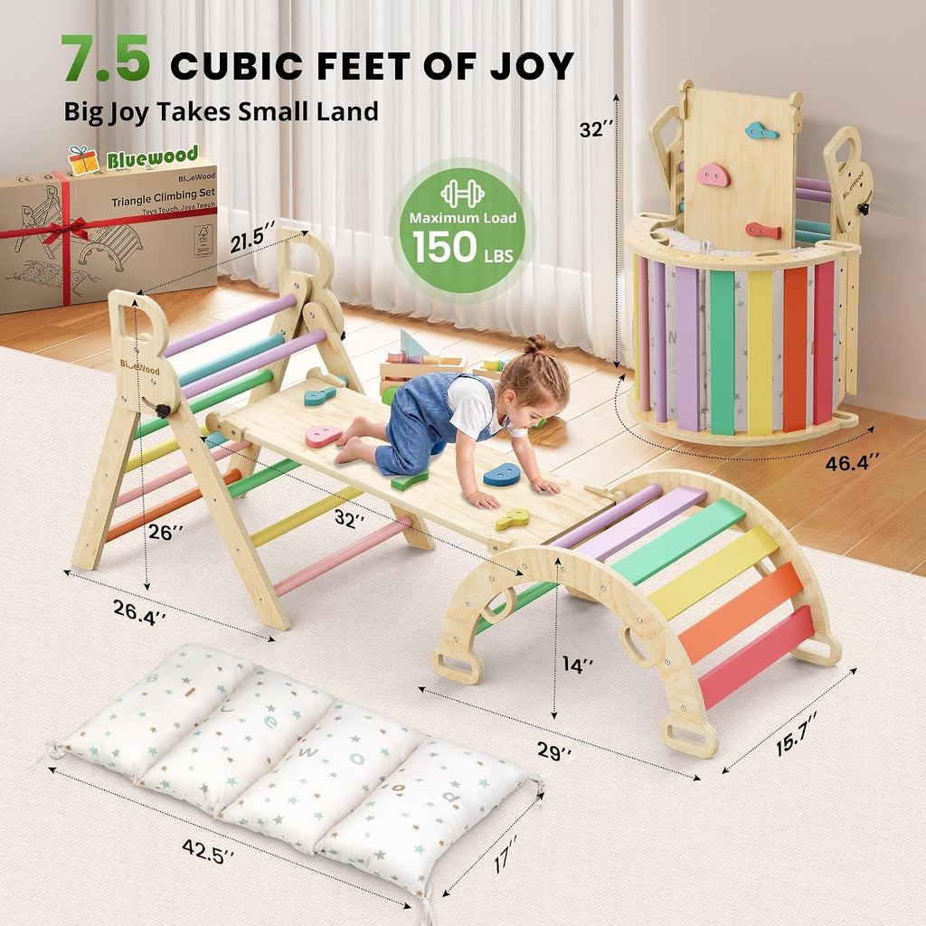 Triangle Set with Cushion, Wooden Climbing Toys for Toddler