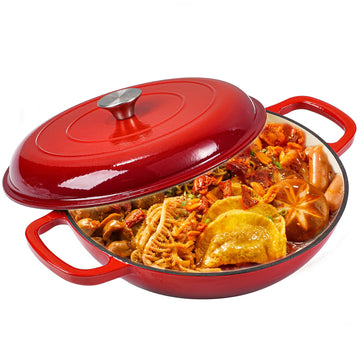 3.5 Quart Enamel Cast Iron Dutch Oven Pot with Lid - Enameled Cookware for Baking, Roasting, and Braising - Durable