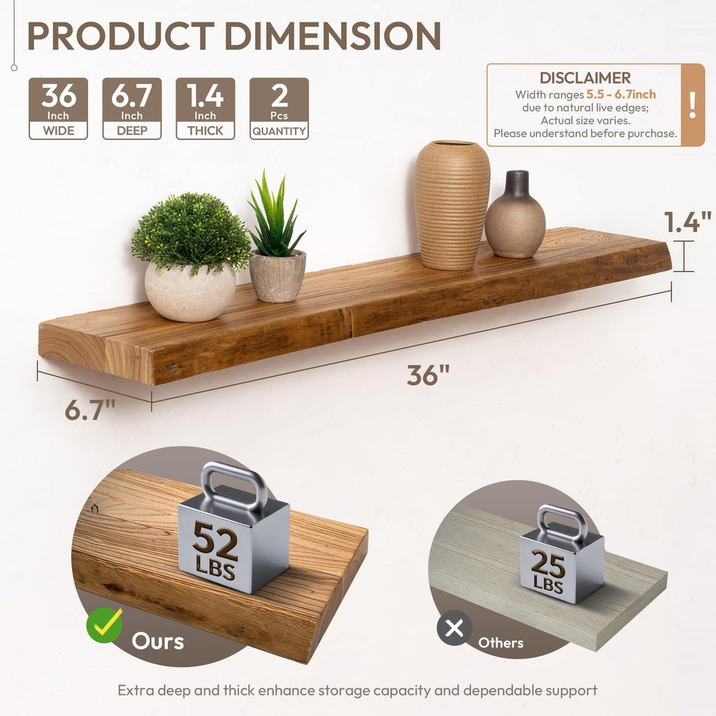 36in Wood Floating Shelves for Wall Mounted, 2Pack|Natural