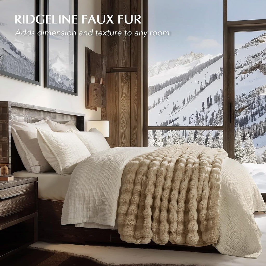 Faux Rabbit Fur Bubble Throw Blanket, 60"x80", Cream | Ultra Soft, Luxury Faux Rabbit Fur Throw, Thick Warm Bubble