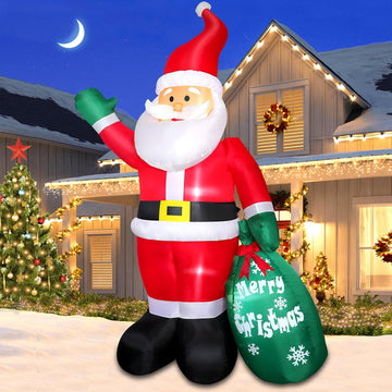 8 FT Christmas Inflatable Santa Claus Outdoor Decors for Yard, Xmas Blow up Santa Decoration with Gift Bag, Built-in