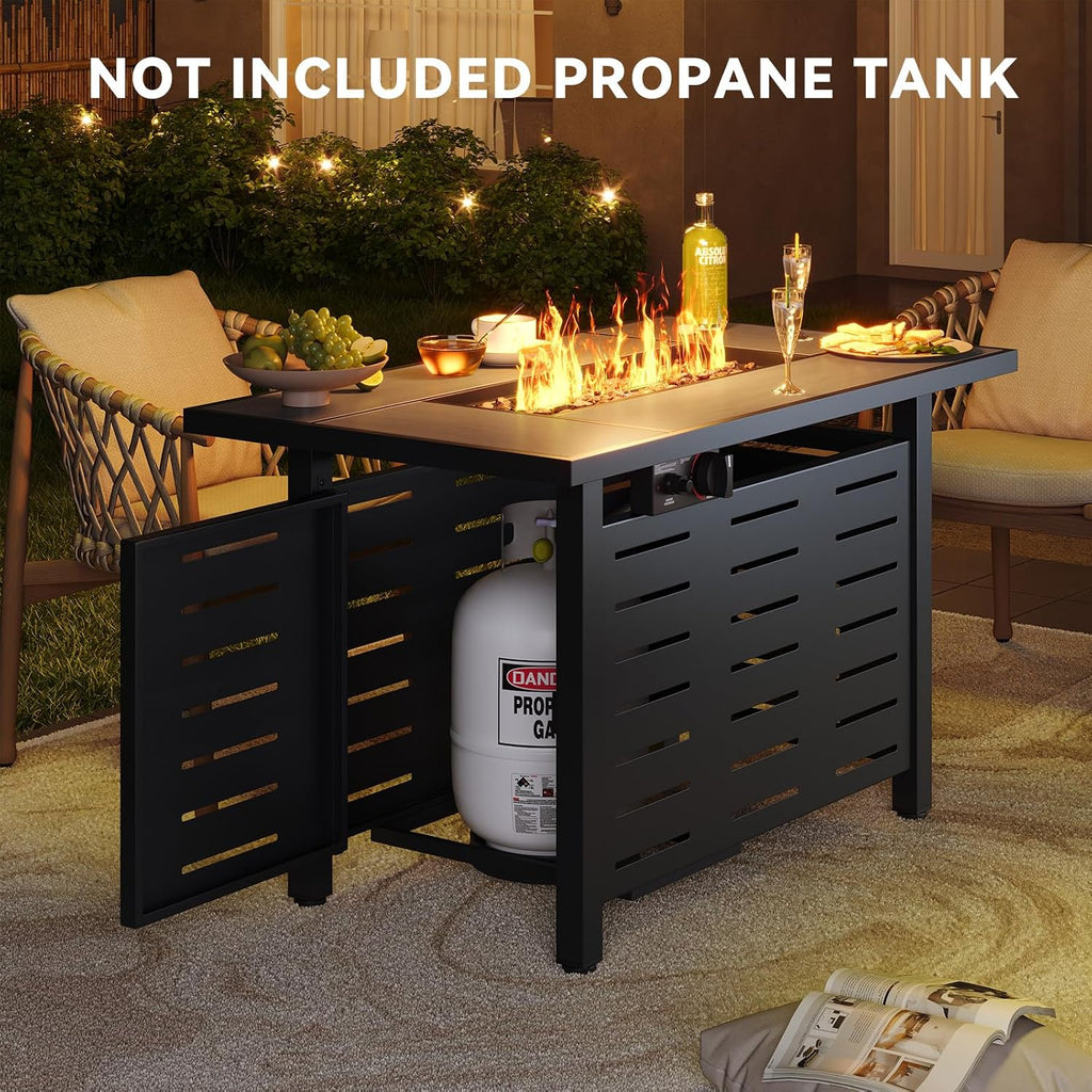42" Propane Fire Pit Table Ceramic Top | 60000 BTU Outdoor Patio Heater with Lava Rocks, Rectangle Gas Fire Pits for