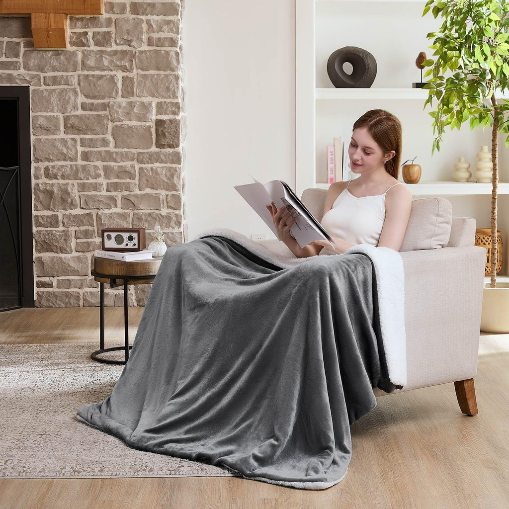 Heated Blanket Electric Throw 50''X60'', Soft Flannel Sherpa Heating Blanket
